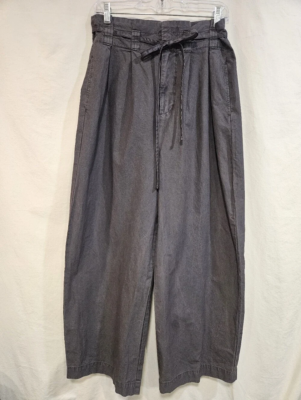 Free People Women's Wide-Leg Drawstring Chinos - Charcoal Gray